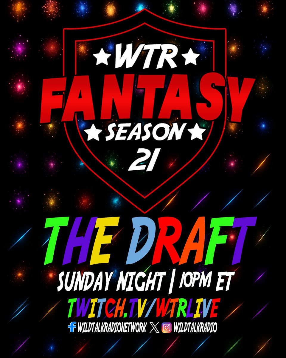 WTRLive | Wild Talk Radio🎙 (@wildtalkradio) on Twitter photo This Sunday...
#WTRFantasy Season 21!
Join Us!
10pm ET
Twitch.tv/wtrlive
<a href="/FlamesForums/">Flames Fan Central🍎🍏</a> @Kanekittens @TheWTRWheel @Linsward <a href="/Kiledriver/">Kyle M (Keishi Matsunaga)</a> This Sunday...
#WTRFantasy Season 21!
Join Us!
10pm ET
Twitch.tv/wtrlive
<a href="/FlamesForums/">Flames Fan Central🍎🍏</a> @Kanekittens @TheWTRWheel @Linsward <a href="/Kiledriver/">Kyle M (Keishi Matsunaga)</a>