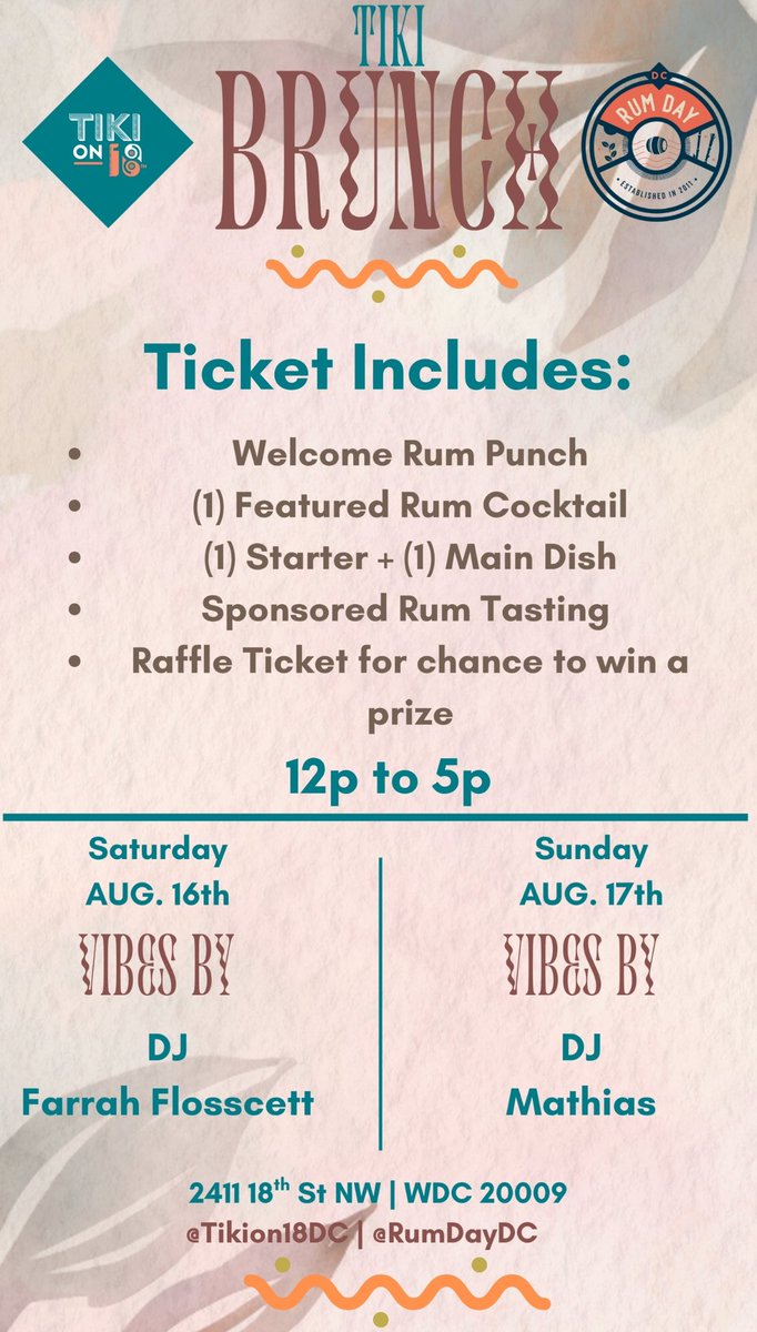This weekend only: #NationalRumDay brunch, 12–5 PM. Seats are limited, and the rum is calling. 

Don’t miss out - click through to secure your tickets 🎟️ tikion18th.com/upcoming-event…