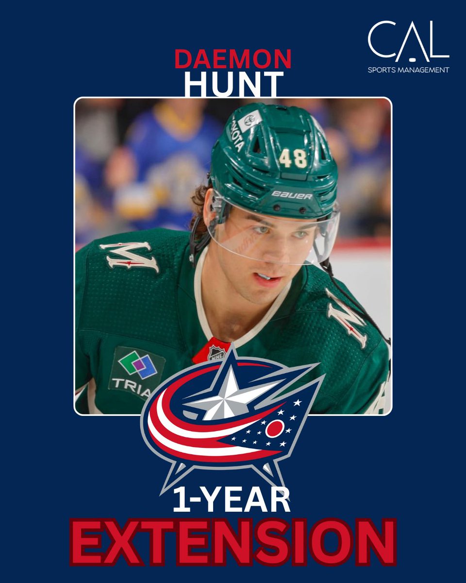 Congratulations to client Daemon Hunt on agreeing to a one-year, contract extension with the Columbus Blue Jackets of the National Hockey League.

#CALsportsmgmt