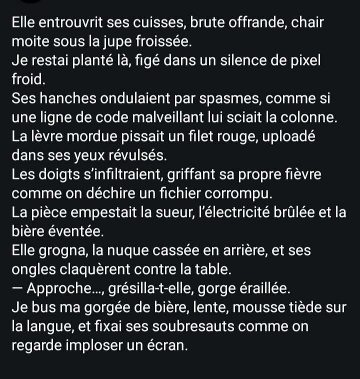 younisos's tweet image. #littératuretrash #érotisme #érotique #pulsion 
#ÉcritureViscérale #digitalflesh  #flesh #DigitalDesire  #dystopian #littératurecontemporaine 
#dystopianreads  #transgression 
#GlitchReality #DigitalDecay   #PostHuman #GlitchFlesh  #TechnoDystopia #FleshAndCode 
#DIGITALLOVER