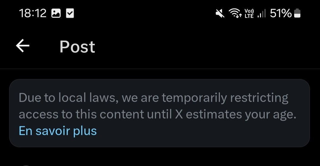 Ça commence doucement à me broyer les couilles, y'a moyen d'accélérer leurs processus ? Car la Ça fait des semaines.
Hey <a href="/elonmusk/">Elon Musk</a> I have been over 18 since 2007, wtf man ?