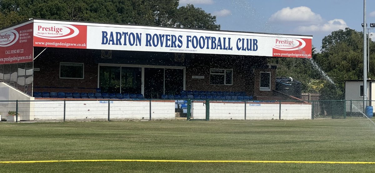 The calming spray of water on the Winton Haulage Stadium pitch before tomorrows FA cup tie.  Rovers V <a href="/BranthamAth/">Brantham Athletic FC</a> 3pm kick off, Mk454LQ.  #daretodream