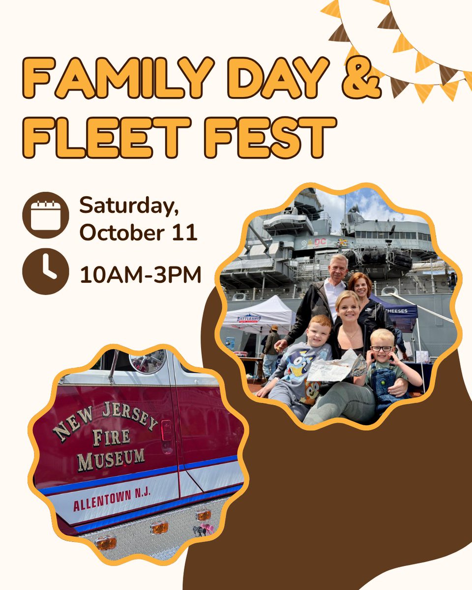 Bring the whole crew for a day of fun at Family Day &amp; Fleet Fest at Battleship New Jersey! 🚒⚓ On Saturday, October 11, the Battleship and her pier will be packed with family-friendly activities, historic firetrucks from the New Jersey Fire Museum &amp; Fallen Firefighters Memorial,