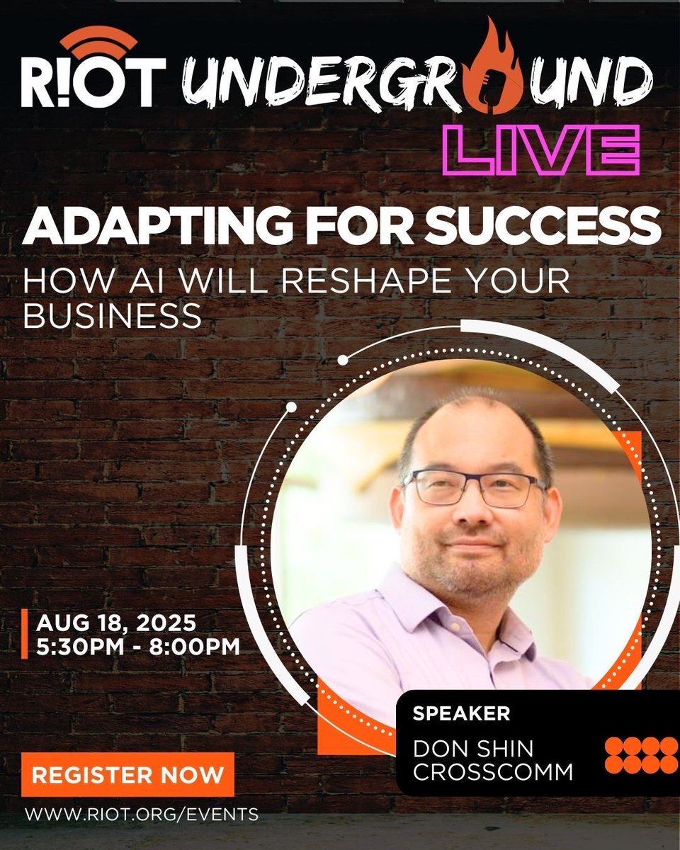 RIoTonSocial's tweet image. We&apos;ll be LIVE THIS MONDAY, Aug 18! @TomSnyderRIoT will ask @donshin how to embed AI into your operations to future-proof your business and lead in the next era of work. Don&apos;t miss this FREE event! RSVP → buff.ly/djL4ia7