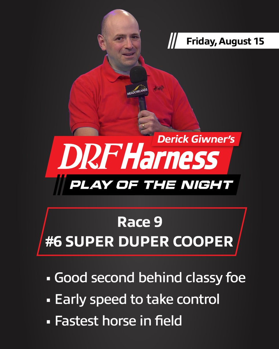Tonight's DRF Harness 𝙿𝙻𝙰𝚈 𝙾𝙵 𝚃𝙷𝙴 𝙽𝙸𝙶𝙷𝚃 is brought to you by Derick Giwner.
#playbigm #harnessracing