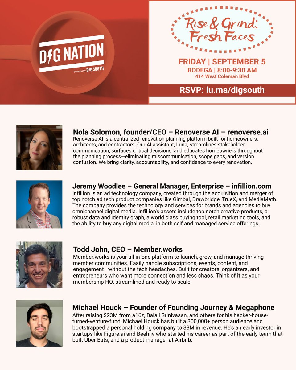 RSVP to Meet 4 Top-Shelf "Fresh Face" Talents at Dig South's Rise &amp; Grind - mailchi.mp/digsouth/apply…