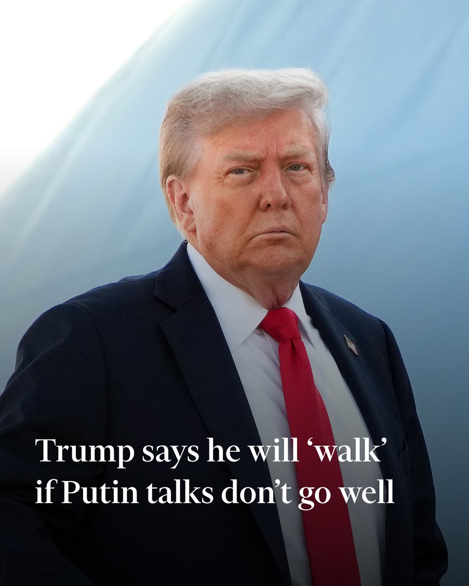 FT's tweet photo. Asked about the Anchorage summit during an interview aboard Air Force One, the US president said 'I would walk' if their meeting with Russian President Vladimir Putin does not go well.

Read more live updates here: https://t.co/iXPJiISWhY https://t.co/kktXe7yDni