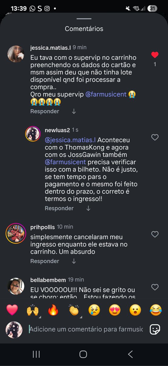 NewLuas2's tweet photo. @farmusicent Se tem tempo para efetuar a compra, precisa verificar o pq na hora do processamento da erro e diz que o lote não está disponível!! Aconteceu comigo, tentei comprar dos ThomasKong e agora com os JossGawin! 
OBS: Isso ocorre, mesmo a compra sendo no Pix. https://t.co/XmQjfcN0Uu