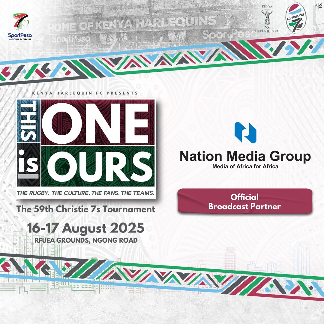 We’re excited to announce that Nation Media Group is the official broadcast partner of this year’s Christie7s! 🎉 Catch every moment of the action LIVE on <a href="/ntvkenya/">NTV Kenya</a> 

📆 16–17 August 2025
📍 RFUEA Grounds

Are you ready for the roar?

#Christie7s #NSC2025