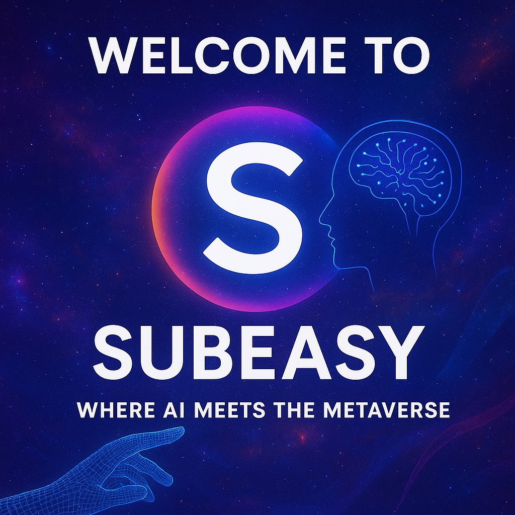 SubEasyWorld's tweet image. SubEasy is LIVE! 🔥
AI-powered fun. Infinite creativity. A gateway to the Metaverse.
Early supporters aren’t just users — they’re pioneers. 🌐
Let’s make history together. If you got any ideas to improve our community, feel free to share with us! #AI #Metaverse #Web3