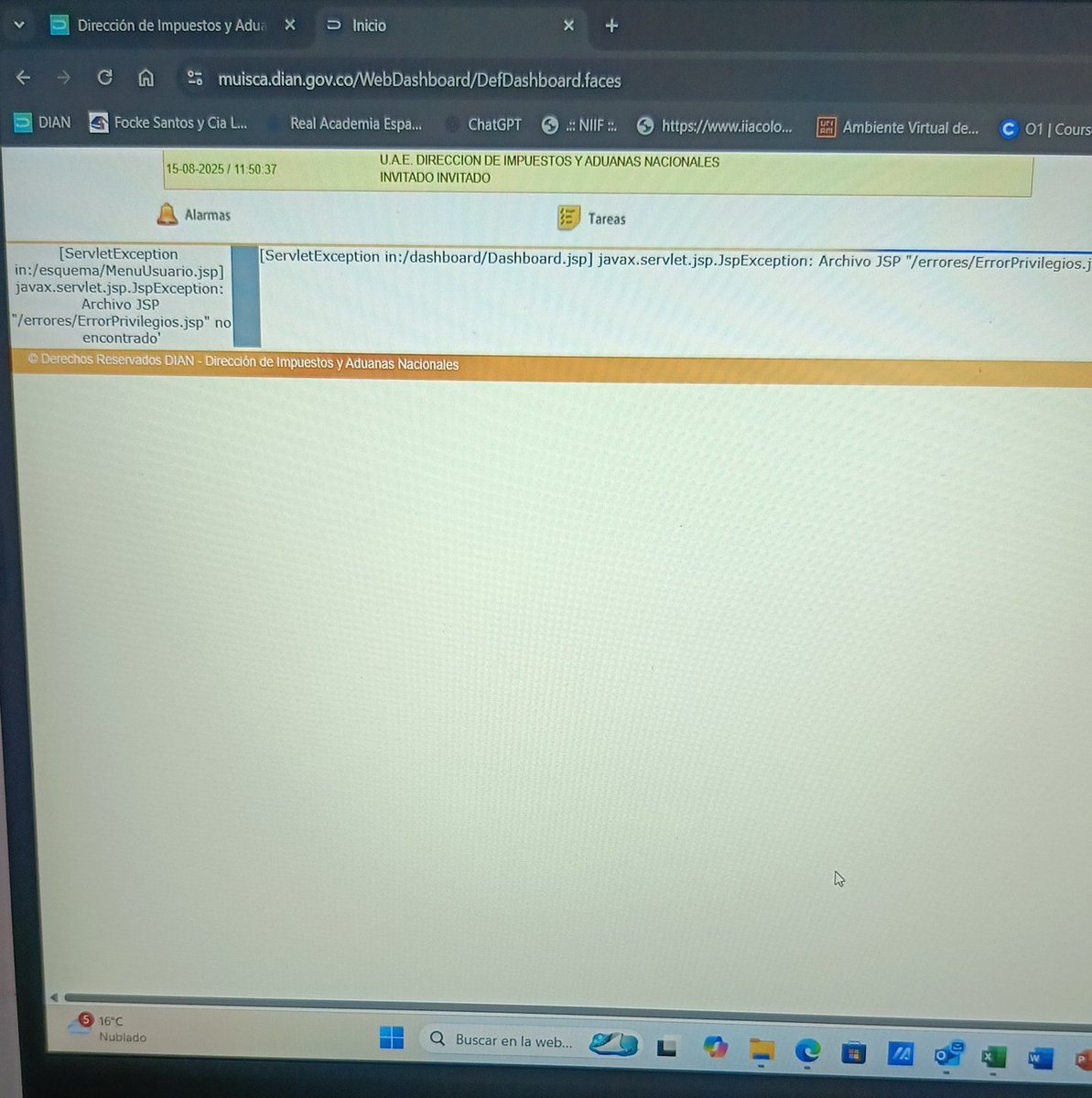 Sanlicam's tweet photo. Hola @DIANColombia!

La página estaba funcionando bien, pero ahora me sale el error de la imagen, ya intenté por diferentes navegadores, modo incógnito, borrar el caché, las cookies, etc etc, y nada, saben que pasa? #RENTA #DIAN https://t.co/2I2z1a8sNx