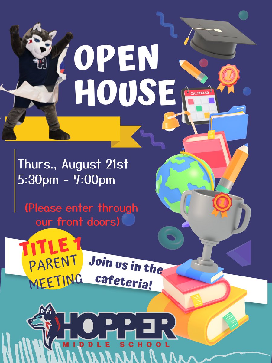 ❤️💙 Husky Families — mark your calendars! 📅
Something exciting is happening at Hopper Middle School next Thursday evening… and you won’t want to miss it! 🐾✨#WeAreThePACK #hoppertunity