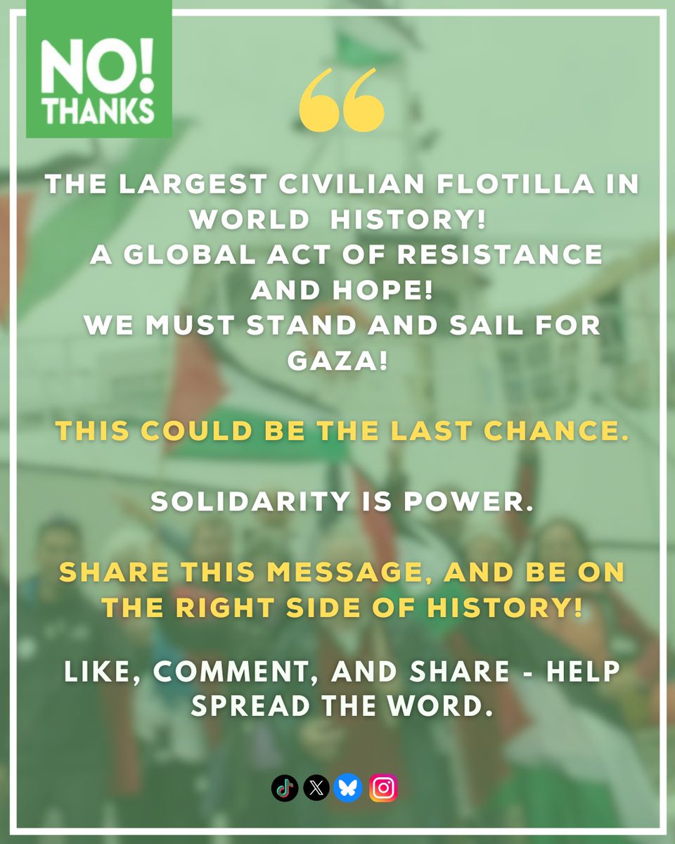 🌊 A Global Wave of hope for Gaza

On August 31st, dozens of boats will sail from Spain in the largest civilian flotilla in history to break Israel’s illegal siege on Gaza. On September 4th, more vessels will depart from Tunisia. Share this post and join @globalsumudflotilla.