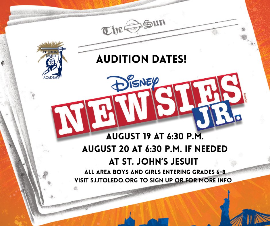 Auditions for Newsies Jr. are happening this Tuesday!  #AMDG