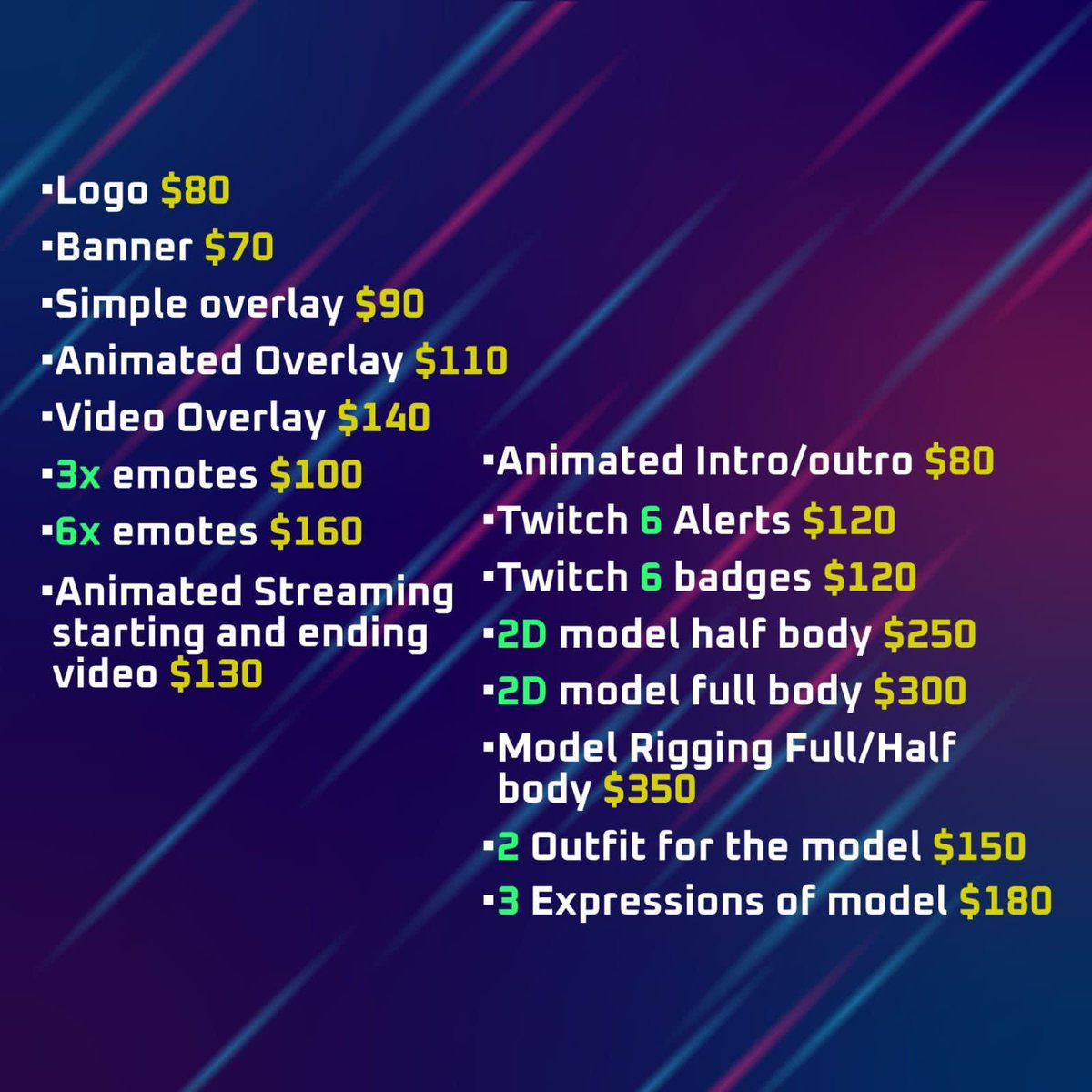 NilieGraphics's tweet image. These are my minimum prices I create fully customised designs tailored to your style! 🎨
DM to discuss your project #VTuberArtist #StreamerAssets #TwitchOverlay #TwitchEmotes #AnimatedOverlay #VTuberArt #StreamerDesign #TwitchStreamer #StreamingSetup #TwitchDesign #Streamer