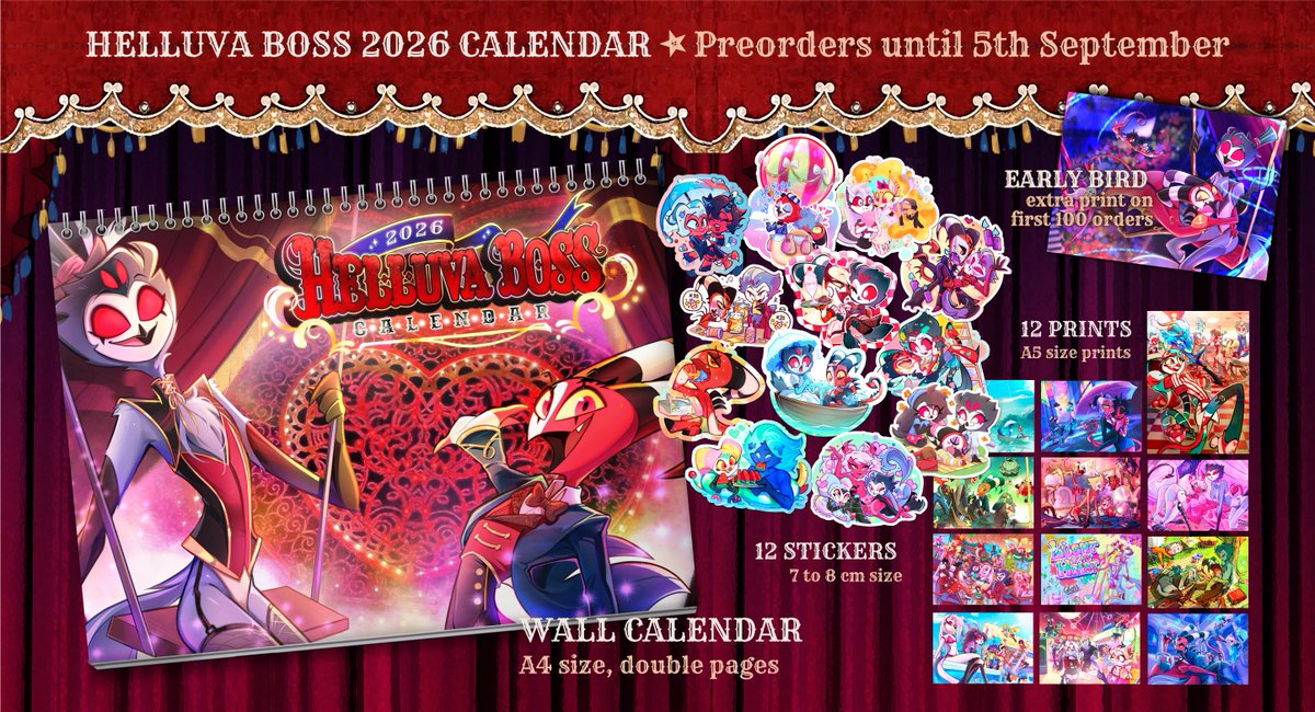 HERE WE GO!! 😈 Me and <a href="/zero_lawliet/">Zero ✨JW Madrid✨😈🎨😺🌕</a> are so happy to finally bring you our #helluvaboss calendar fan project!!! 
Here until 5th September 💕