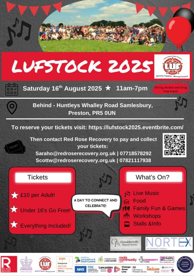 🧘 Great yoga session! We will also be at Lufstock tomorrow!! Come try it! 🎶 Huntleys PR5 0UN 🕚 Sat 16 Aug, 11–7 🎟 £10 adults, kids free. Reserve 👉 lufstock2025.eventbrite.com Contact Red Rose Recovery: Sarah 07718 578292 / Scott 07821 117938