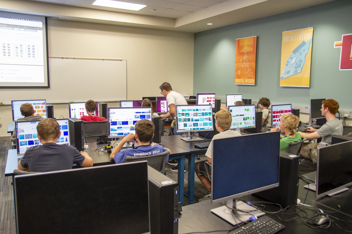 byuengineering's tweet photo. Electrical and Computer Engineering spotlight continues with a look back at Chip Camp 2025 ⚡
This summer, two sessions of campers ages 12–14 built, tested, solved problems, and learned how computer chips power the world around us.
#BYUEngineering #ChipCamp #STEM https://t.co/1XVGjEm7PN
