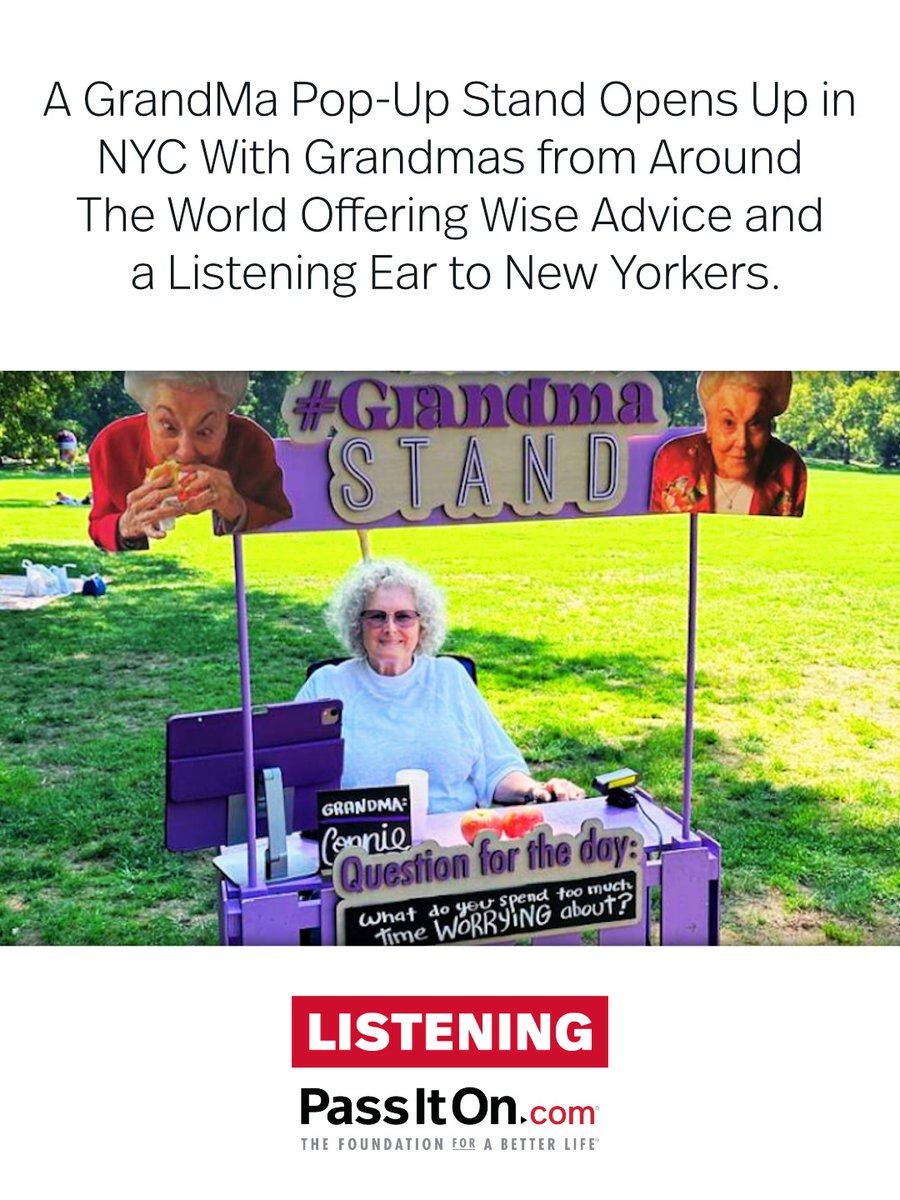 #listening #passiton  #popup #openup
A GrandMa Pop-Up Stand Opens Up in
NYC With Grandmas from Around The World Offering Wise Advice and a Listening Ear to New Yorkers.