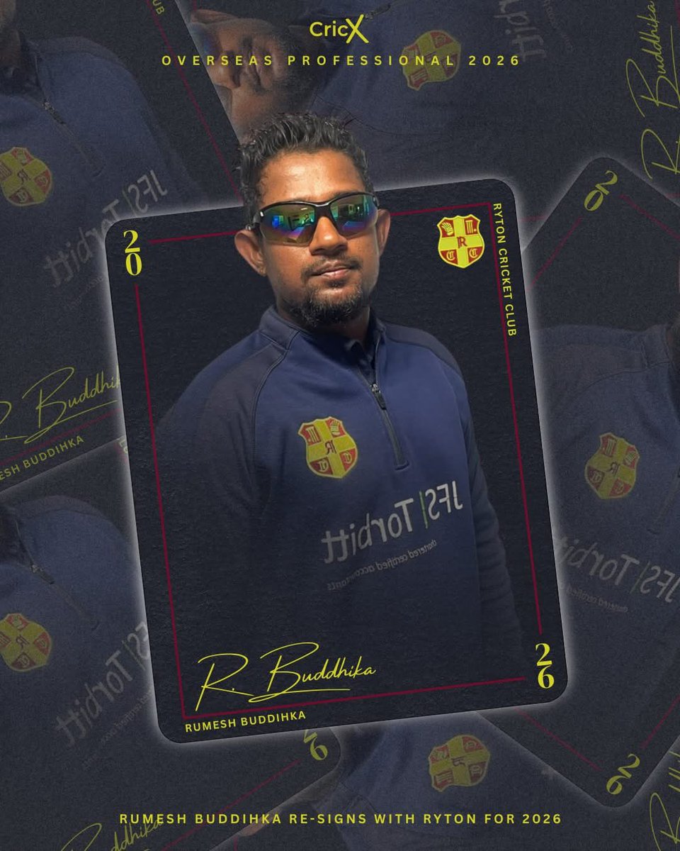 CricX - The Cricket Exchange Agency๐๐ (@cricketagency) on Twitter photo ๐ด๓ ง๓ ข๓ ฅ๓ ฎ๓ ง๓ ฟ | ๐๐-๐๐๐๐๐๐ฟ โ
"๐๐'๐ฌ ๐๐๐๐ค! ๐
Congratulations to Rumesh Buddhika on re-signing with <a href="/Rytoncricket/">Ryton Cricket Club</a> for the 2026 Northumberland and Tyneside Cricket League campaign.
After a simply outstanding 2025 season, averaging over 75 with the bat and itโs no surprise ๐ด๓ ง๓ ข๓ ฅ๓ ฎ๓ ง๓ ฟ | ๐๐-๐๐๐๐๐๐ฟ โ
"๐๐'๐ฌ ๐๐๐๐ค! ๐
Congratulations to Rumesh Buddhika on re-signing with <a href="/Rytoncricket/">Ryton Cricket Club</a> for the 2026 Northumberland and Tyneside Cricket League campaign.
After a simply outstanding 2025 season, averaging over 75 with the bat and itโs no surprise