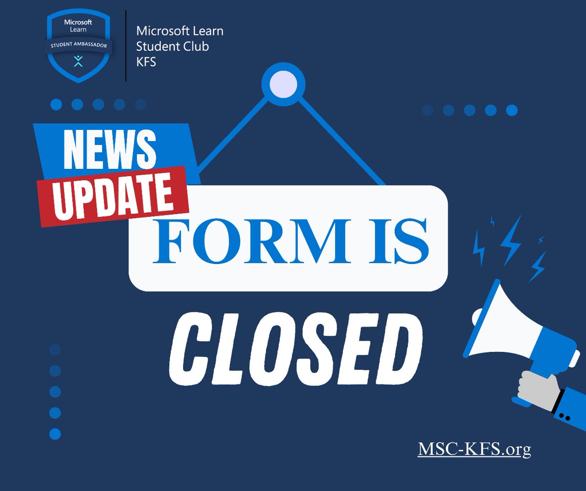 Be part of our upcoming journey.
The application form for the Operation Department is now officially closed.

                   Form is Closed

Stay connected
MSC-KFS.org

#MSCKFS #MicrosoftStudentAmbassadors #OperationDepartment #FormClosed