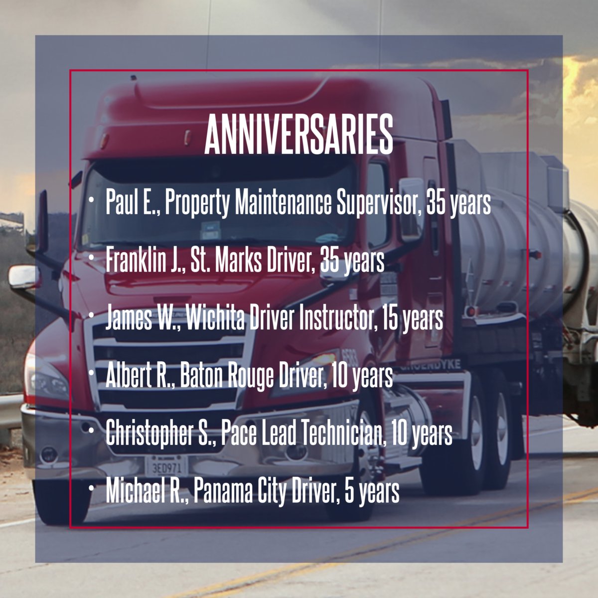 🥳 Today, we celebrate more than a century of Groendyke Transport experience through these outstanding employees' hard work and dedication.

🎉 Congratulations to each and every one of you. We're so proud to have you as part of Team Groendyke!

#GroendykeTransport #Anniversaries