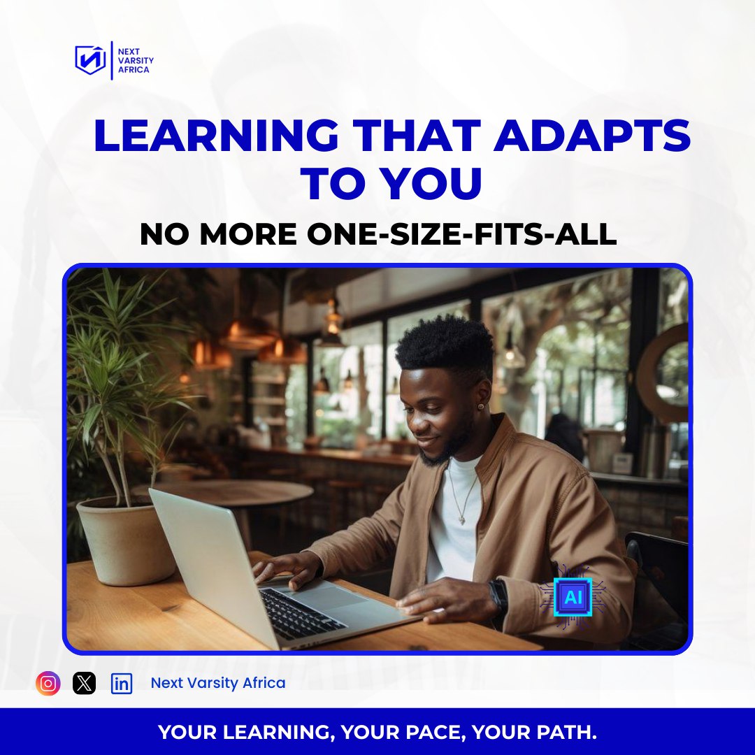 NextVarsityA's tweet photo. Struggling with lessons that feel too fast, slow, or just not for you? 🤯 Next Varsity Africa's AI adapts to YOUR pace! 💡 Personalized learning for confident growth. Join our waitlist &amp; take control of your education! 🔗 
https://t.co/e4sCKPwYf5
 #AdaptiveLearning #EdTechAfrica https://t.co/neSN2M5gYu