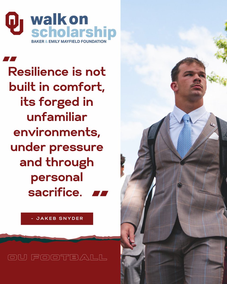 Baker and Emily Mayfield Foundation (@bemayfieldfdn) on Twitter photo Congratulations once again to Jakeb Snyder on this well-deserved honor that reflects your hard work and determination 🙌
The Baker and Emily Mayfield Foundation is proud to support your next chapter through the Walk On Scholarship.
📸 <a href="/OU_Football/">Oklahoma Football</a> Congratulations once again to Jakeb Snyder on this well-deserved honor that reflects your hard work and determination 🙌
The Baker and Emily Mayfield Foundation is proud to support your next chapter through the Walk On Scholarship.
📸 <a href="/OU_Football/">Oklahoma Football</a>
