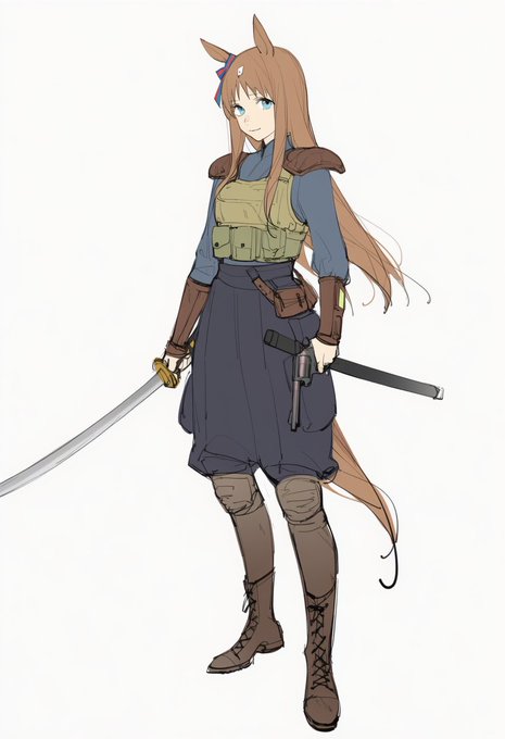 #ウマ娘falloutダービー グラスワンダー ワンダラー。特殊合金製というカタナとリボルバーを使い戦う自称侍。とはいうもののステルスも高く(stealth)、得意技は奇襲。「お侍の戦い方じゃないデース」と相棒からよく言われているらしい。ニホン文化を求めて各地を放浪している。