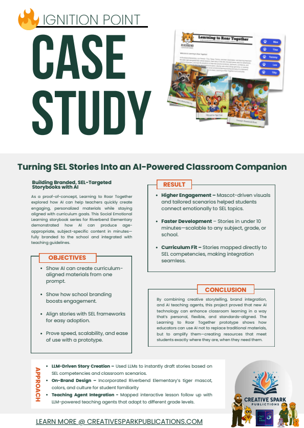 creativeskpub's tweet photo. 🚀 New Case Study: Turning SEL Stories Into an AI-Powered Classroom Companion

Learning to Roar Together is a proof-of-concept showing how AI can:

🖥 Create curriculum-aligned stories in minutes with Google's Gemini Storybook Tool. 
🎨 Brand them to a school for instant engagement
🤖 Leaves room for learning assistant agents in the future.

Fast. Scalable. Teacher-friendly.

📄 Read the case study ➡️ https://t.co/2ija9ft6aa

#AIinEducation #EdTech #SEL #StoryShellOS #CaseStudy