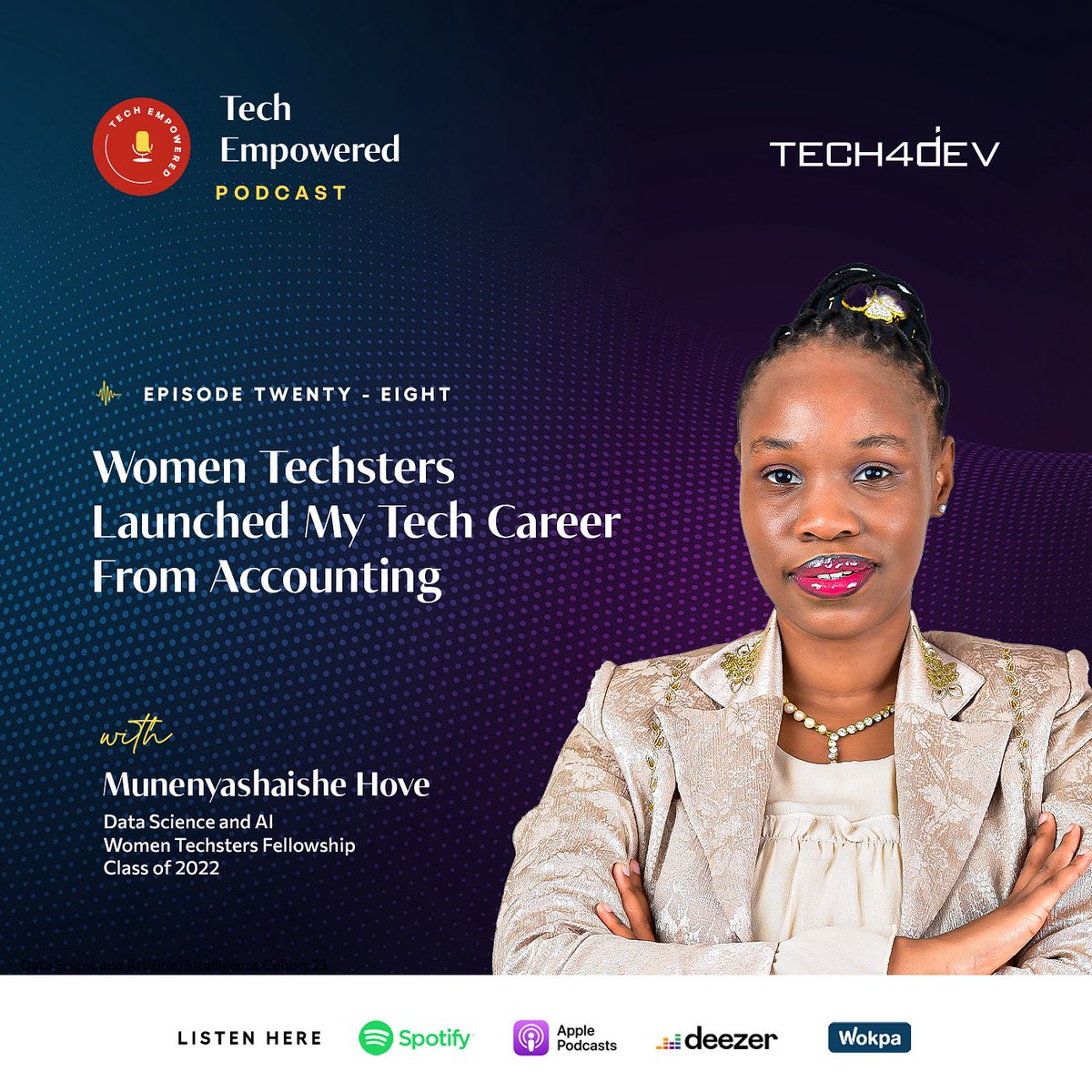Tech4DevHQ's tweet photo. She started with zero tech skills, today she’s a tech tutor.

With a background in Accounting and Finance, Munenyashaishe Hove wanted more. During the COVID-19 lockdown, she decided she needed a career she could thrive in from anywhere. That decision led her to the Women Techsters Fellowship.

In this episode of #TechEmpowered, Hove shares how the program became her turning point, giving her the skills, confidence, and clarity to transition into tech. Today, she’s a Data Science & AI engineer, instructor, researcher, and author.

Her story proves it’s never too late to rewrite your career and succeed.

🎧 Listen now: https://t.co/maJgOMGqgs

#TechEmpowered #WomenInTech #TechJourney #WomenTechsters #Tech4Dev #CareerTransition #DigitalSkills #DataScience