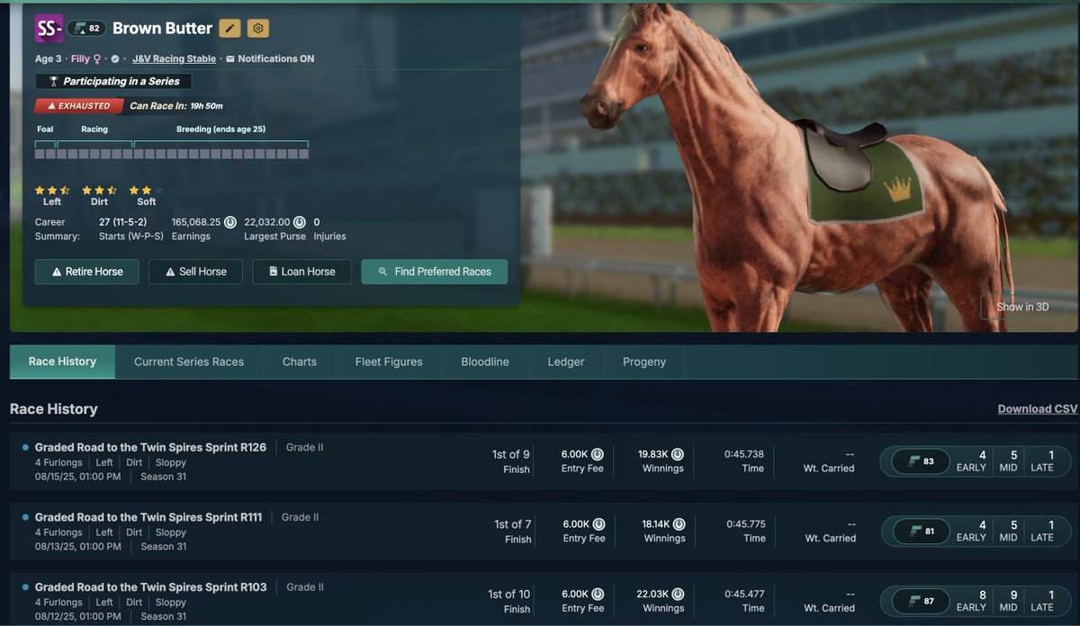 That is 3 in a ROW for

BROWN BUTTER 🔥📈

over $1,000 in profit.
Remember the name...

<a href="/photofinishgame/">Photo Finish™ LIVE 🌹 🐎 Virtual Horse Racing</a>