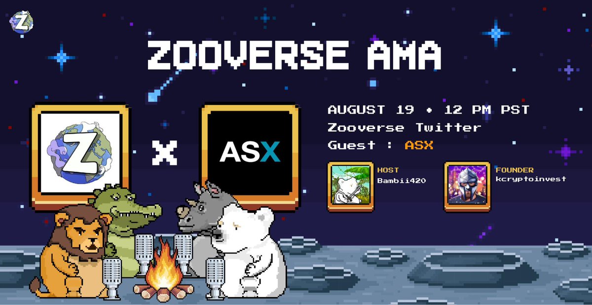 ZooVerse AMA with ASX promotional poster featuring cartoon animals and event details