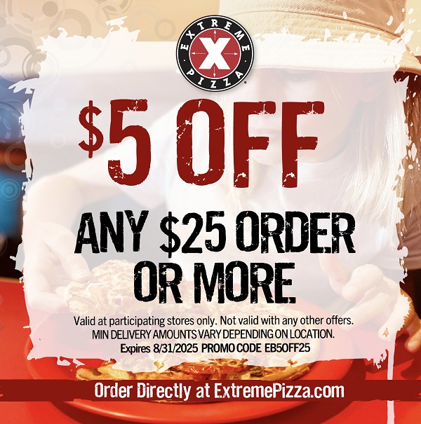 Fuel your back to school with Extreme Pizza! Receive $5 OFF ANY $25 order or more. See details on coupon. Valid at participating stores only. Expires 8/31/2025. Promo Code EB5OFF25 #ExtremePizza #pizza #pov #foodie #lunch #dinner #vibes #pizzadelivery #mood #salads #foodies #food