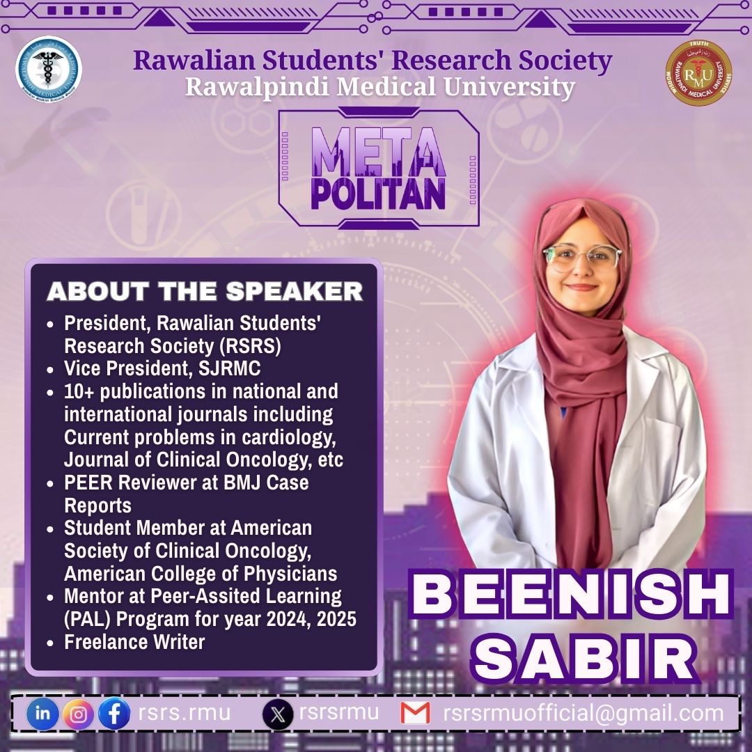 Rsrsrmu's tweet photo. We're thrilled to introduce our first esteemed speaker for Meta Politan, *Beenish Sabir*! ⭐️

Join us from *August 20-31, 2025,* for an enriching experience! 🕰️

Register now through google form given below!!!
https://t.co/kzMiQ6qTZm https://t.co/jG1gWWosxH