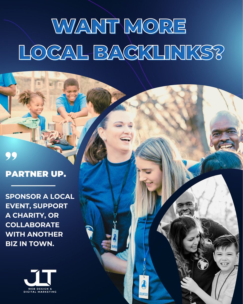 jlt_web's tweet image. Want more local backlinks? Partner up—sponsor events, support charities, or team with nearby businesses. It boosts SEO, builds trust, and signals Google you’re active locally. Start small, think local, grow online. 👉 jltwebsolutions.com/seo #GrowLocal #JLTWebSolutions