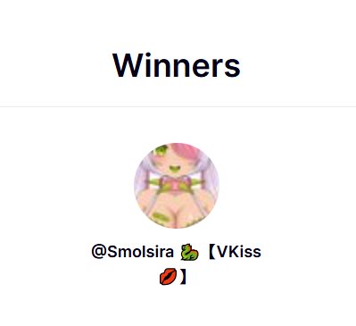 Dandy๐๐ (@dandyvt) on Twitter photo Thank you so much to everyone who participated in my giveaway!! ;u;
And the winner is.....!
โจ<a href="/SmolSira/">Smolsira ๐ใVKiss๐ใ</a> โจ
Sira please drop me a DM and we can chat! ๐ Thank you so much to everyone who participated in my giveaway!! ;u;
And the winner is.....!
โจ<a href="/SmolSira/">Smolsira ๐ใVKiss๐ใ</a> โจ
Sira please drop me a DM and we can chat! ๐
