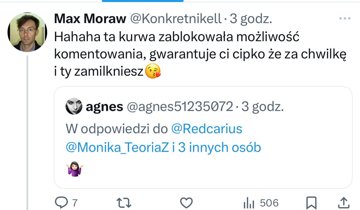 agnes (@agnes51235072) on Twitter photo Do <a href="/prezydentpl/">Kancelaria Prezydenta RP</a> <a href="/NawrockiKn/">Karol Nawrocki</a>
Możecie sobie zabrać tego śmiecia, to wasz jest.
Chyba ma ktoś z was jaja w tej kancelarii, żeby sobie z nim poradzić. Oddaję przesyłkę. Czy będzie to prezydentura pod hasłem. Nawrocki nie szanuje kobiet.
#śmieci Do <a href="/prezydentpl/">Kancelaria Prezydenta RP</a> <a href="/NawrockiKn/">Karol Nawrocki</a>
Możecie sobie zabrać tego śmiecia, to wasz jest.
Chyba ma ktoś z was jaja w tej kancelarii, żeby sobie z nim poradzić. Oddaję przesyłkę. Czy będzie to prezydentura pod hasłem. Nawrocki nie szanuje kobiet.
#śmieci