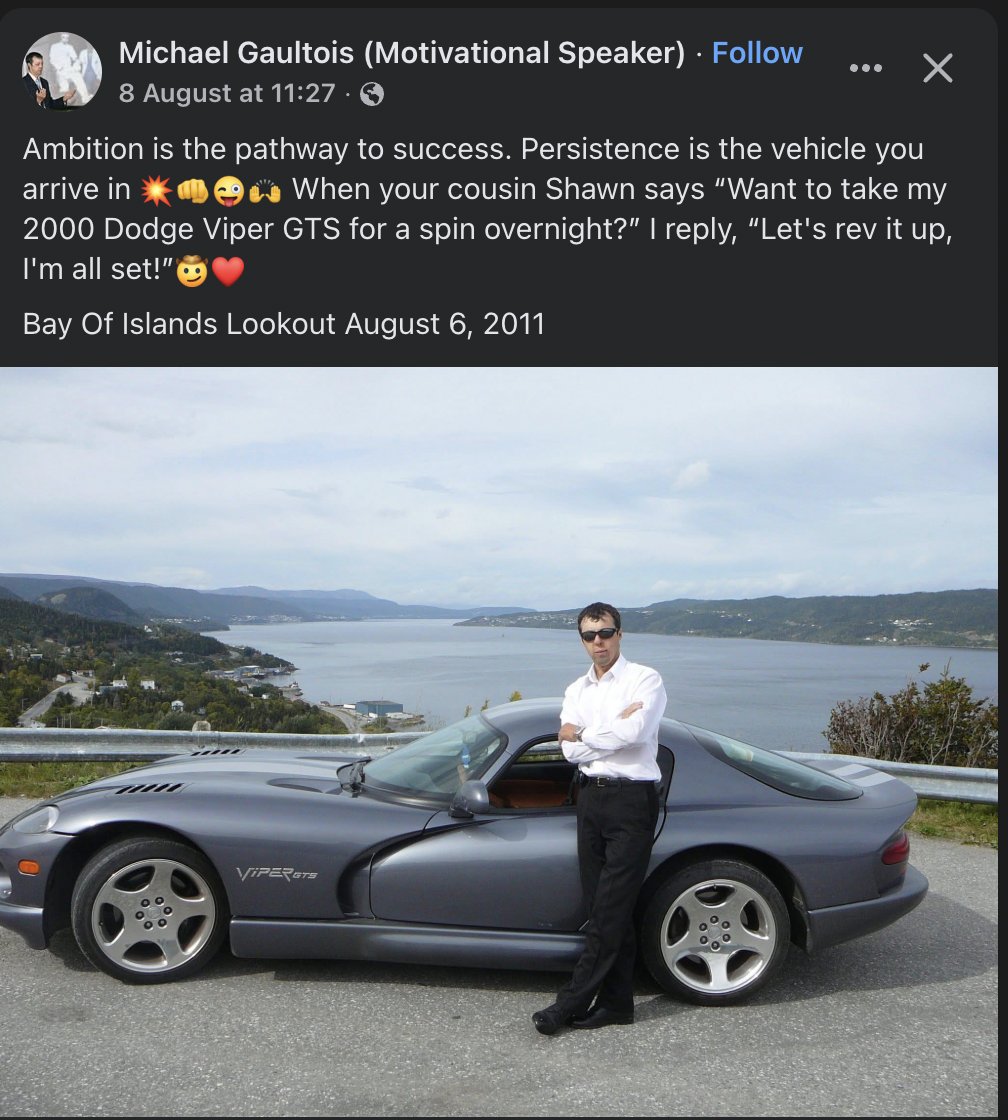 Follow my patented Program of Success and you too can borrow your cousin Shawn's 2000 Dodge Viper GTS. #Charlatans #DiesForEm #ColourMeMotivated #LifeInTheFastLane