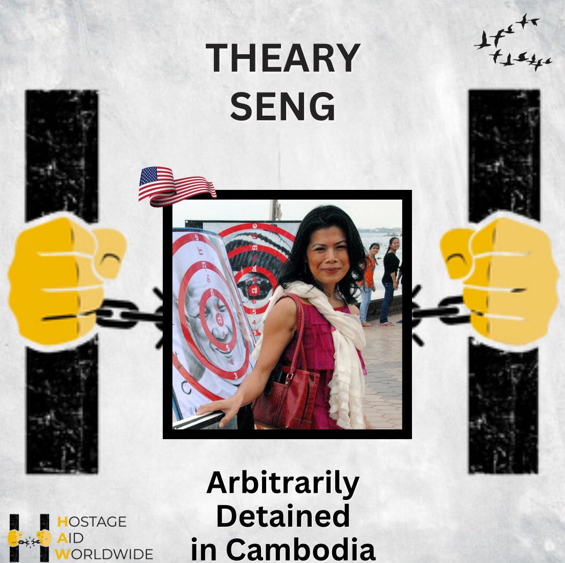 Theary Seng remains arbitrarily imprisoned in Cambodia, sentenced to 6 years for a handful of Facebook posts criticizing the regime.
She has endured multiple hunger strikes, &amp; her calls for unconditional release have been ignored.
<a href="/POTUS/">President Donald J. Trump</a> <a href="/SecRubio/">Secretary Marco Rubio</a>, please hear her pleas &amp; use