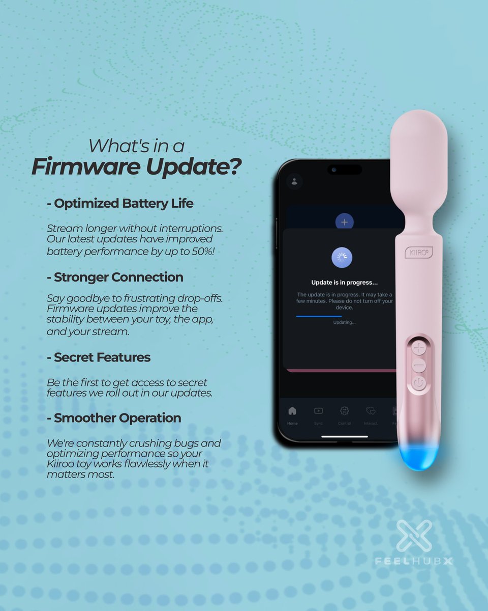 FeelHubX's tweet image. Updating your @Kiiroo toy is like giving it a superpower boost. We're talking longer and more optimised battery life, stronger connections during your shows, and even unlocking new features only updated users get. ✨
#Kiiroo #FeelConnect #FirmwareUpdate #FeelHubX #CamModel…