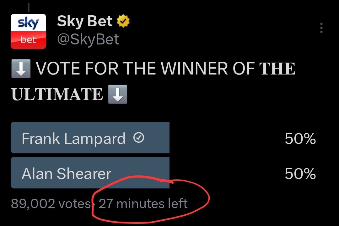 Alright, it's less than 30 minutes to go and still 50-50. We can't let Newcastle fans beat us to this.

I strategically waited for the last 30 minutes because each time we pushed they came back.

Now, let's drop the finishing move they can't recover from.

Vote Lamps and repost!