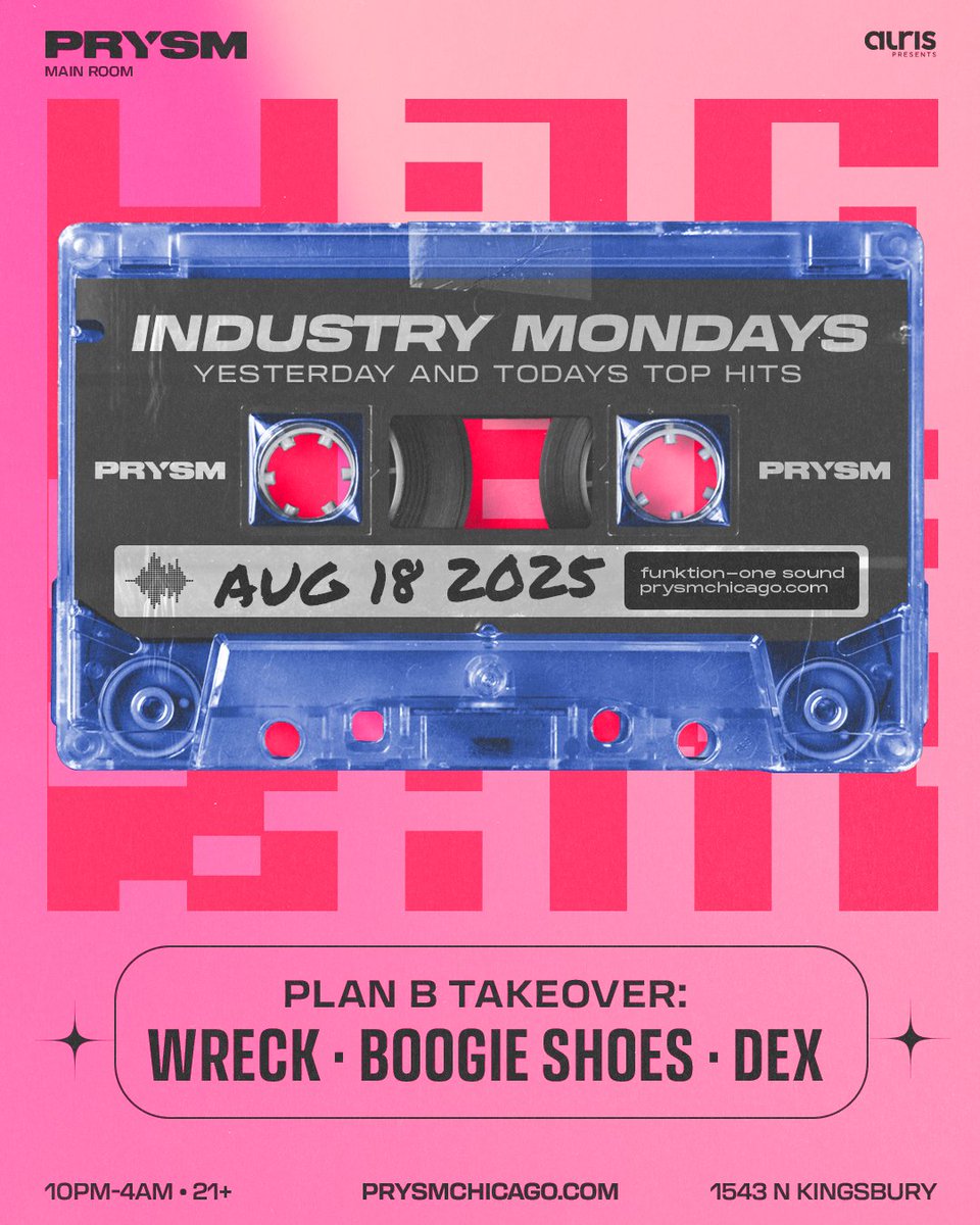 Making moves this weekend 💃

TONIGHT 
<a href="/serumchicago/">SERUM</a>: <a href="/laurenlosung/">lauren lo sung</a> + <a href="/richnxt/">richnxt</a>

SATURDAY
<a href="/apedrums/">Ape Drums</a> + <a href="/Dj4rain/">4Rain</a> + Eli Fola

SUNDAY 08.17
Sundown Sundaze

MONDAY 08.18
Industry Mondays

🎟️ Tickets &amp; RSVPs -> prysmchicago.com