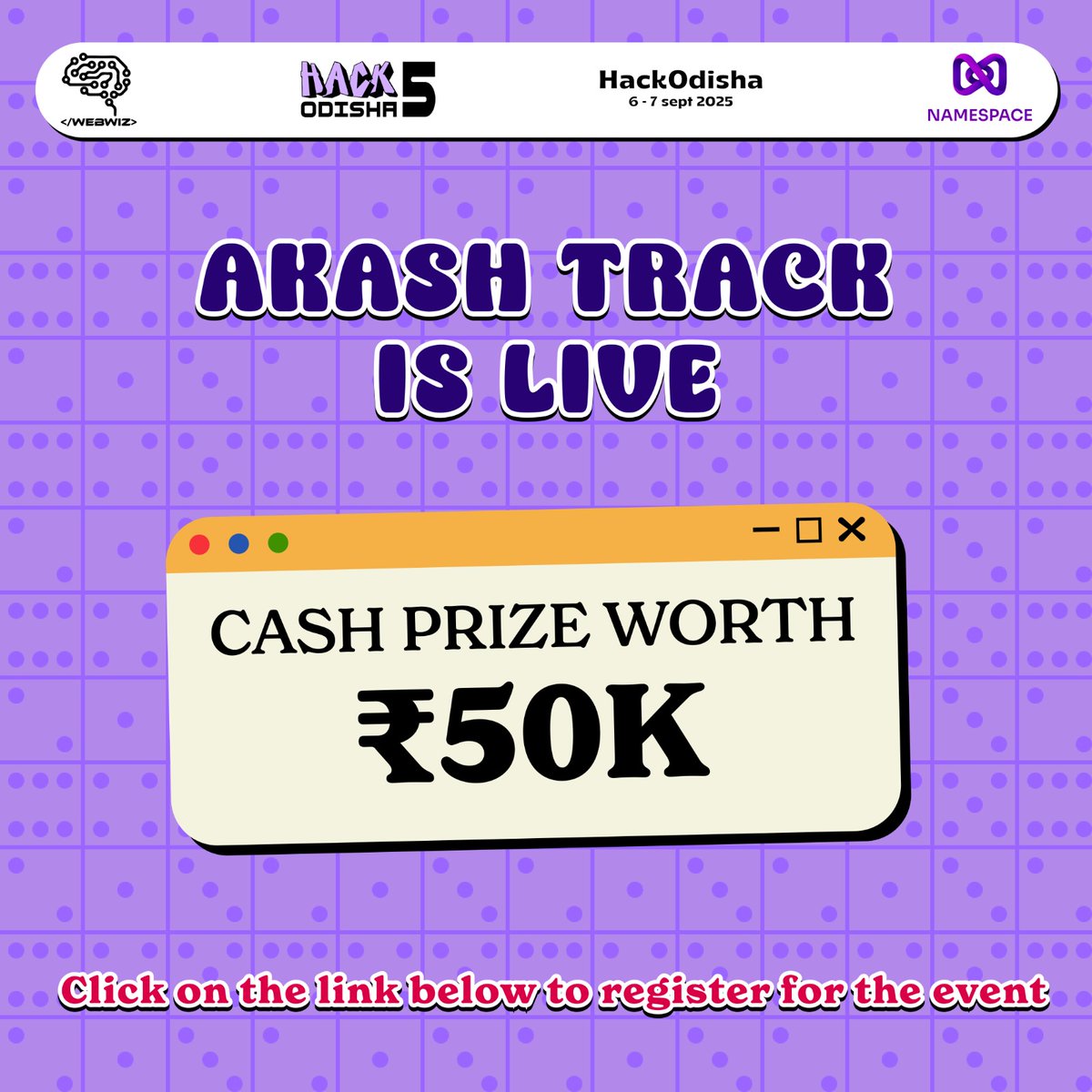 Akash Track is LIVE at HackOdisha 5!  
Compete and win ₹50,000+ in cash prizes💡
This track comes with dedicated support to help you bring your ideas to life! 📷 
Mandatory registration for Akash Track participants: lu.ma/ow2dct3h 
<a href="/akashnet/"></a>