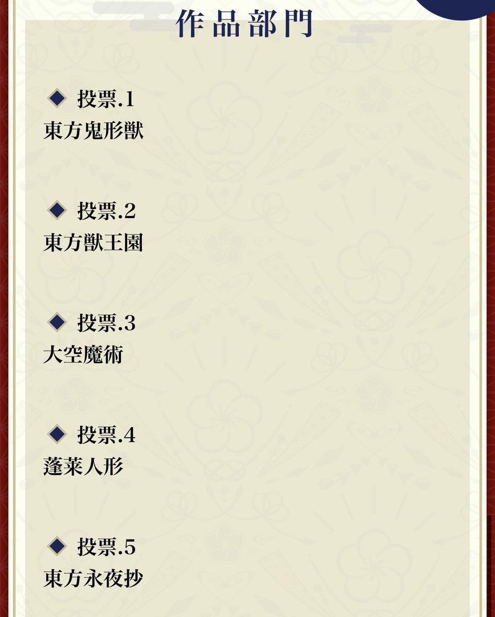 今年も投票した。
毎年気分で変わるから難しいが、今年はこんな感じ
#toho_vote21
