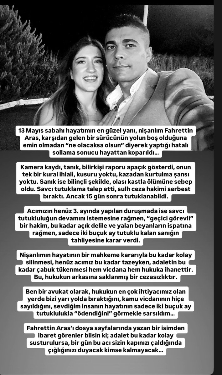 Karşıdan gelen sürücünün bilinçli olarak yaptığı ölümcül sollama, Fahrettin Aras’ı hayattan kopardı. 
Adalet arayışımıza sessiz kalmayın!
Yarın bir başkasının canı yanmasın!!!!!!

#FAHRETTİNARASİÇİNADALET

 <a href="/Haberturk/">Habertürk</a> <a href="/trthaber/">TRT HABER</a> <a href="/ShowTV/">Show TV</a> <a href="/atvcomtr/">atv</a> <a href="/KanalD/">Kanal D</a> <a href="/nowtvturkiye/">NOW</a>