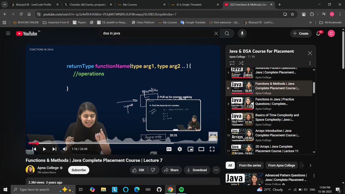 Day 34.  
✅Exercise  35Push-ups 
 🌐Web development. 
✅Java -&gt; Revised about functions, started to learn time complexity.
Due to the tournament, i didn't get time to learn more in JavaScript, but tomorrow Holiday will complete more. Let's connect &amp; learn ⚡️
#DSA #buildinpublic