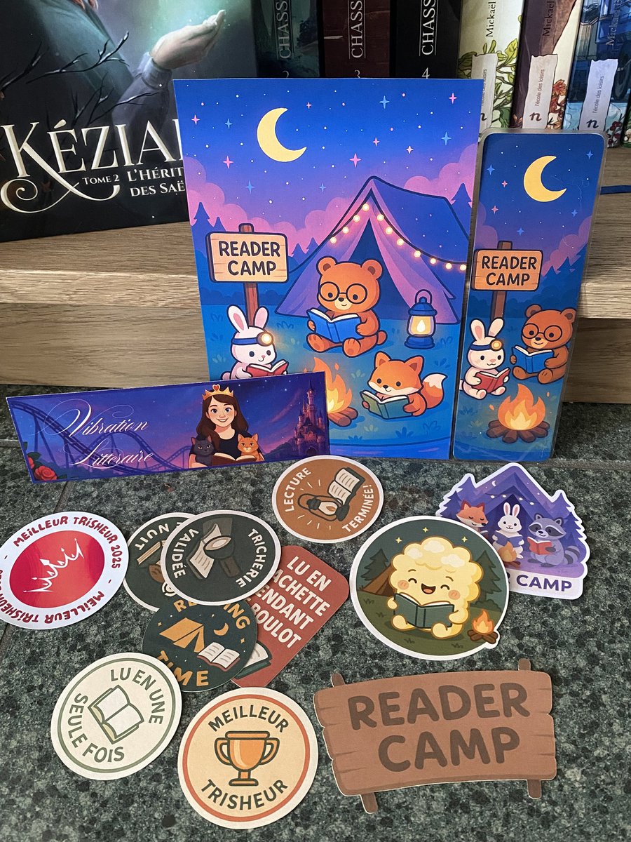 Comme chaque année, je participe au #ReaderCamp de <a href="/VibrationLitter/">VibrationLitteraire</a> : un challenge en août pour lire un max, un vrai boost pour faire baisser ma PAL. Quand j’ai vu qu’il y avait du merch cette année, j’ai de suite craqué ! Ces stickers seront super pour mon carnet de lecture 🥰