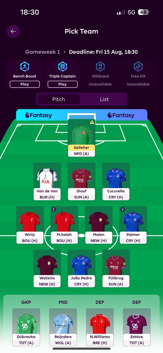 GW1 Locked 🔐 Goodluck everyone 😀#FPL