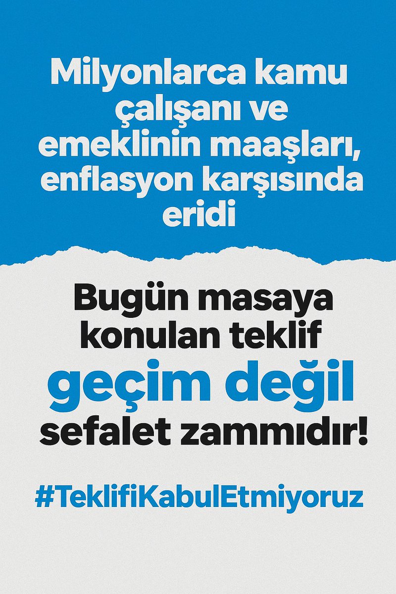 Sefalet zammına hayır!
Enflasyonun değil, emeğin gerçeği konuşulmalı!
#MemurHakkınıİstiyor